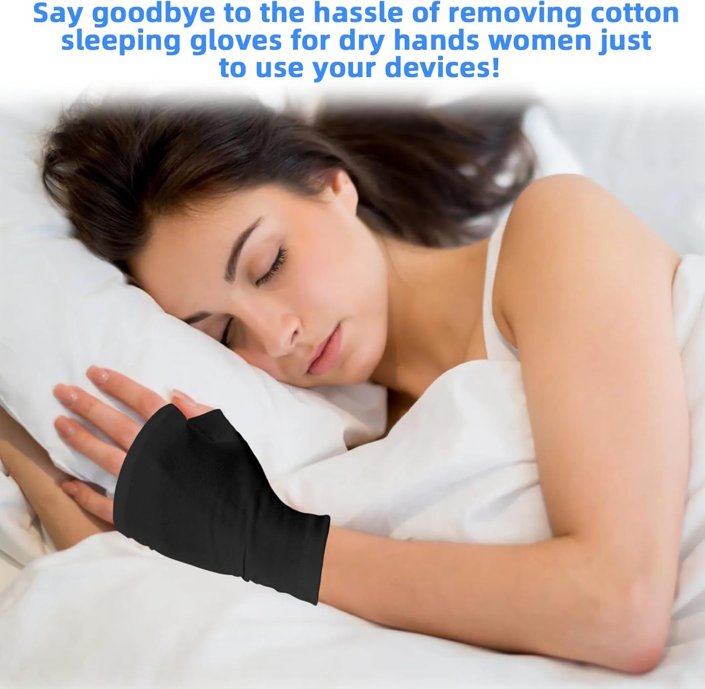 6 Pairs Cotton Gloves Eczema, Cotton Eczema Gloves for Women and Men, Touchscreen Fingerless Black Gloves for Art Handling, Fingerless Moisturizing Gloves for Dry Hands Overnight Skin Protect (Black)