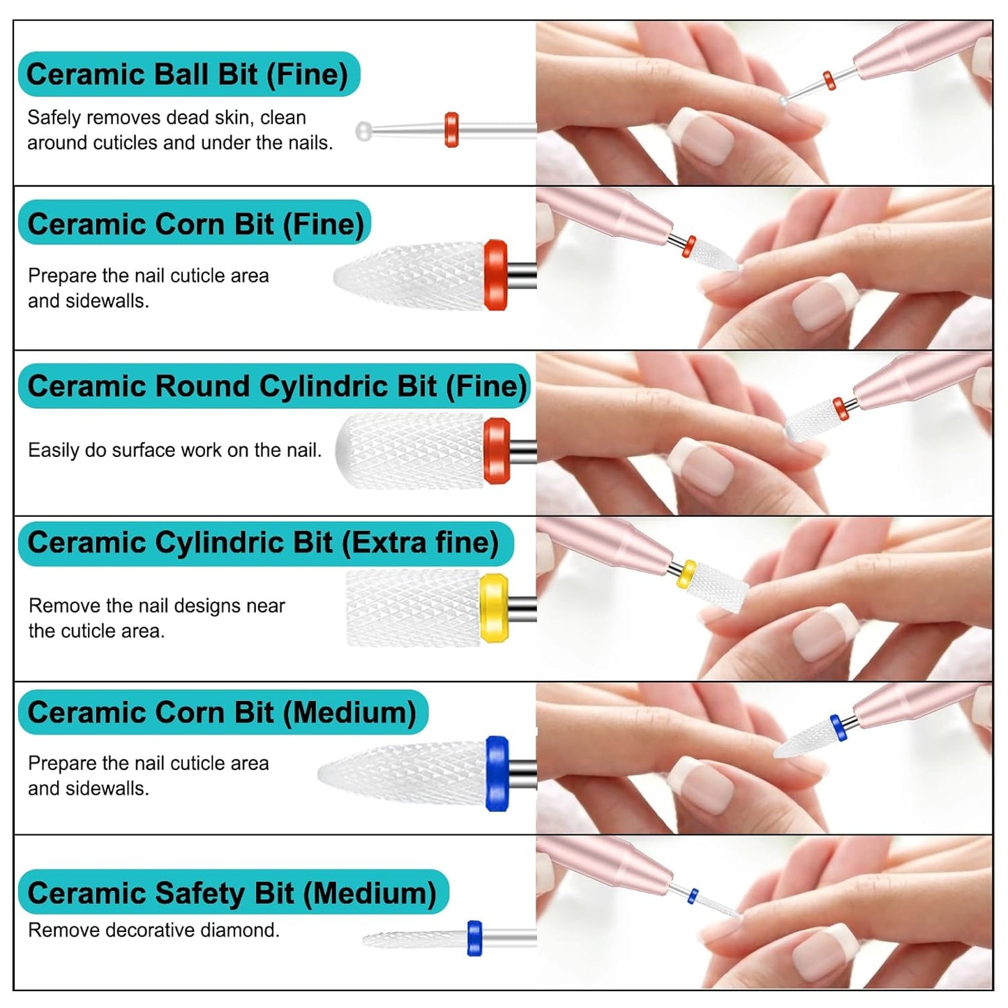 25Pcs Nail Drill Bits Set with Storage Box, 3/32 Inch Tungsten Ceramic Diamond Carbide Nail Drill Bits for Acrylic Gel Polish, Cuticle Efile Remover for Manicure Pedicure