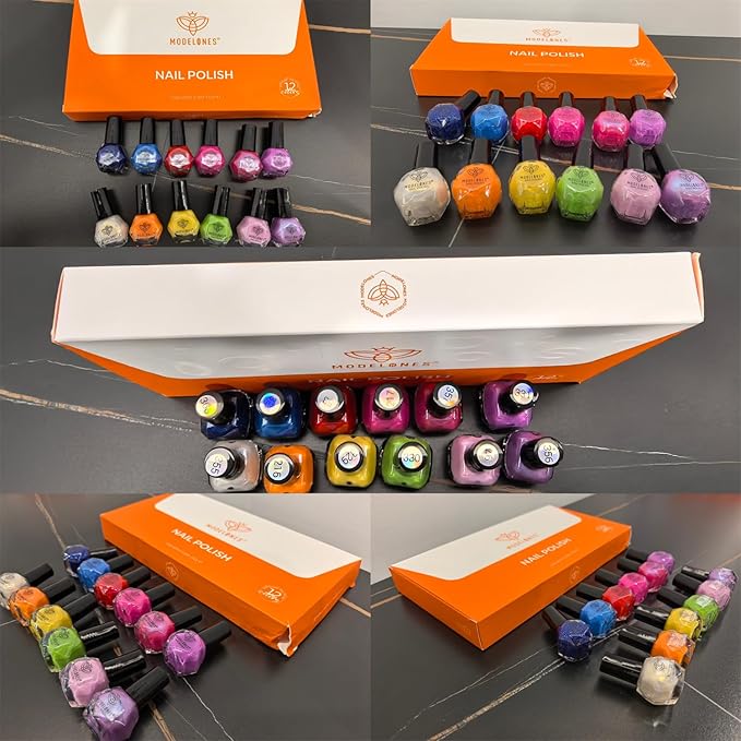 modelones Nail Polish Set, 12 Colors Neon Pink Red Blue Orange Spring Summer Quick Dry Mini Starter Kit, Long Lasting Art DIY Manicure Set at Home for Women Girls