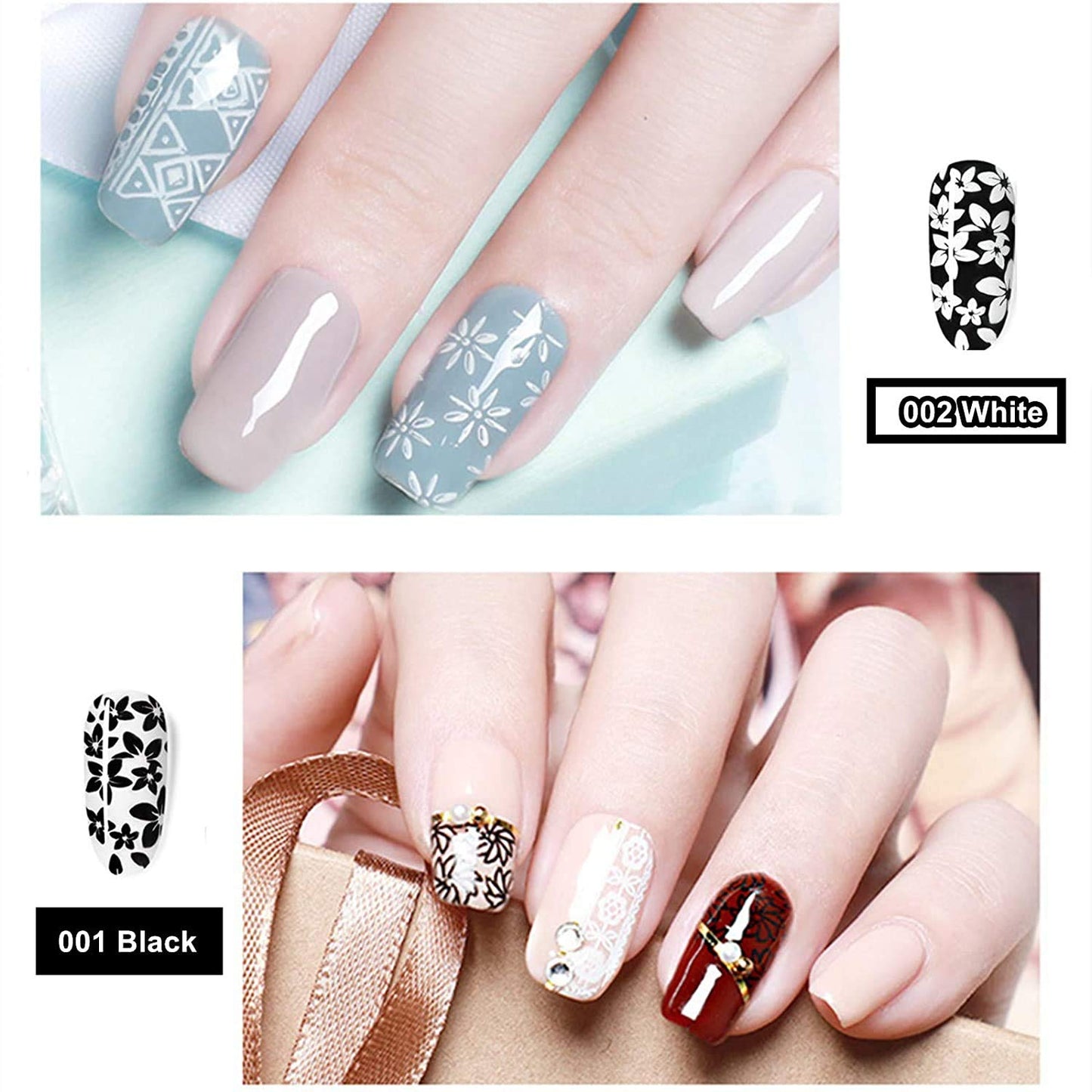 Black & White Nail Stamping Gel Polish Set 2Pcs Nail Art Stamping Gel 8ml Printing for Nail Plate Nail Template Stamping