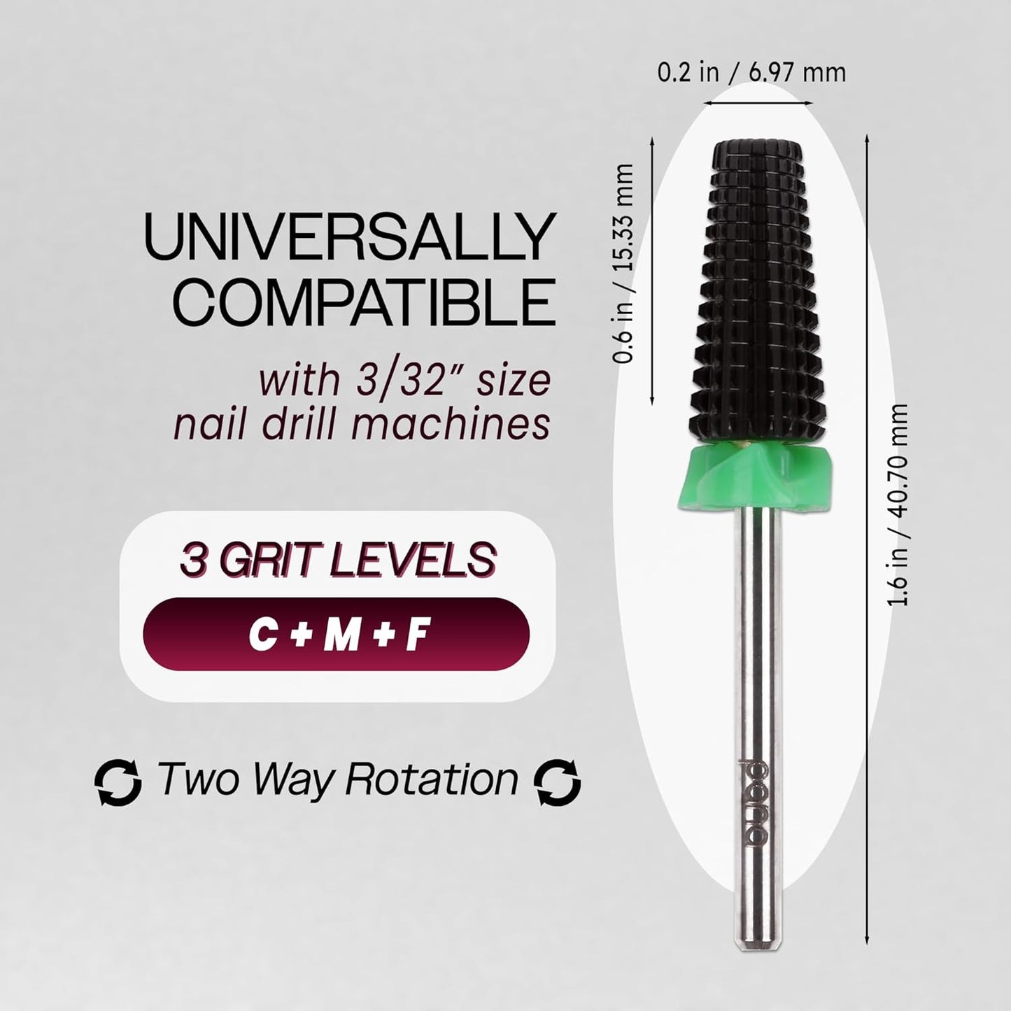 PANA 3/32" Shank 5-in-1 Nail Carbide Bit - (Triple Coarse - Coarse Grit, DLC Black) - Two Way Rotate use for Both Left and Right Handed Fast remove Acrylic or Hard Gel Machine