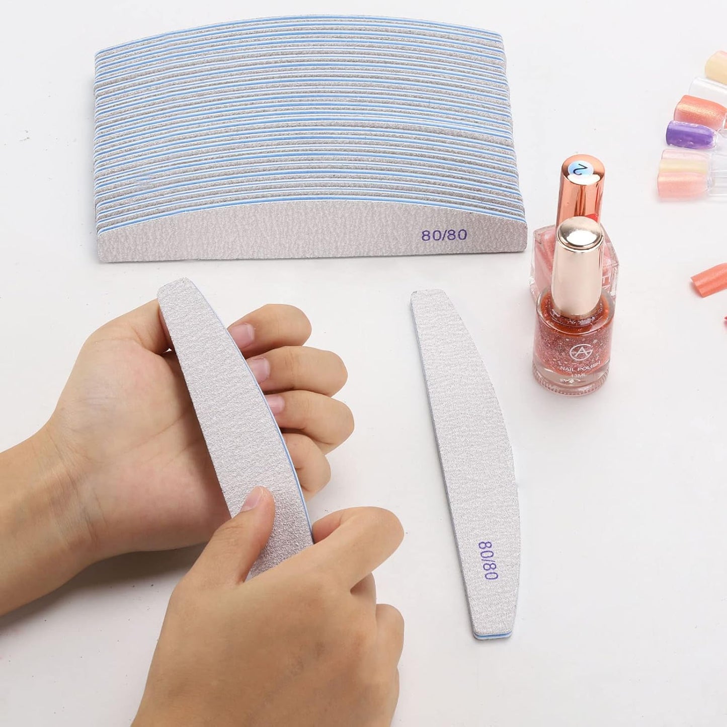 25 Count Coarse Nail Files 80/80 Grit, Reusable Rough Nail Files Double Sided Emery Boards for Acrylic Nails