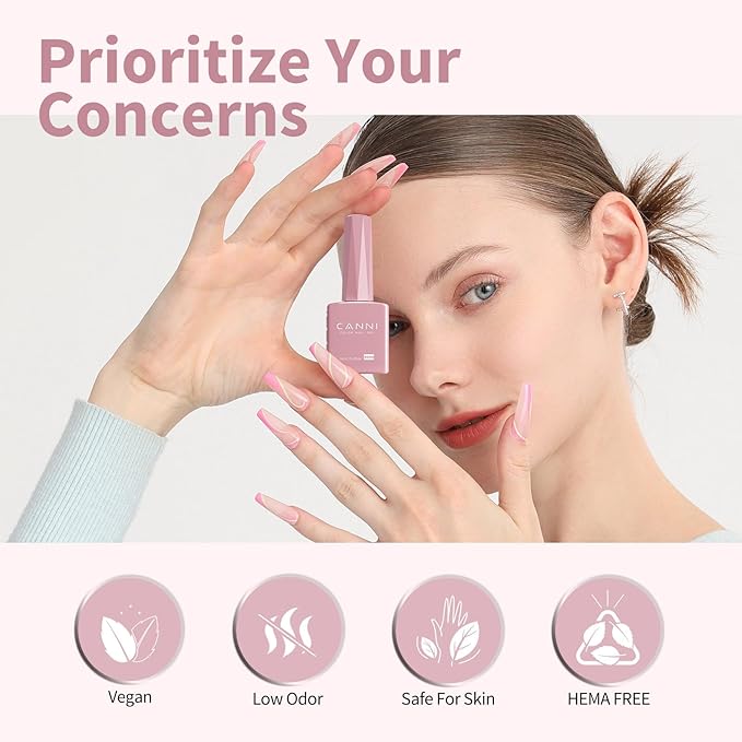 CANNI Baby Pink Gel Nail Polish, 1Pcs Light Pink Nude Gel Polish Soft Color High Gloss Soak Off U V Nail Manicure Salon DIY