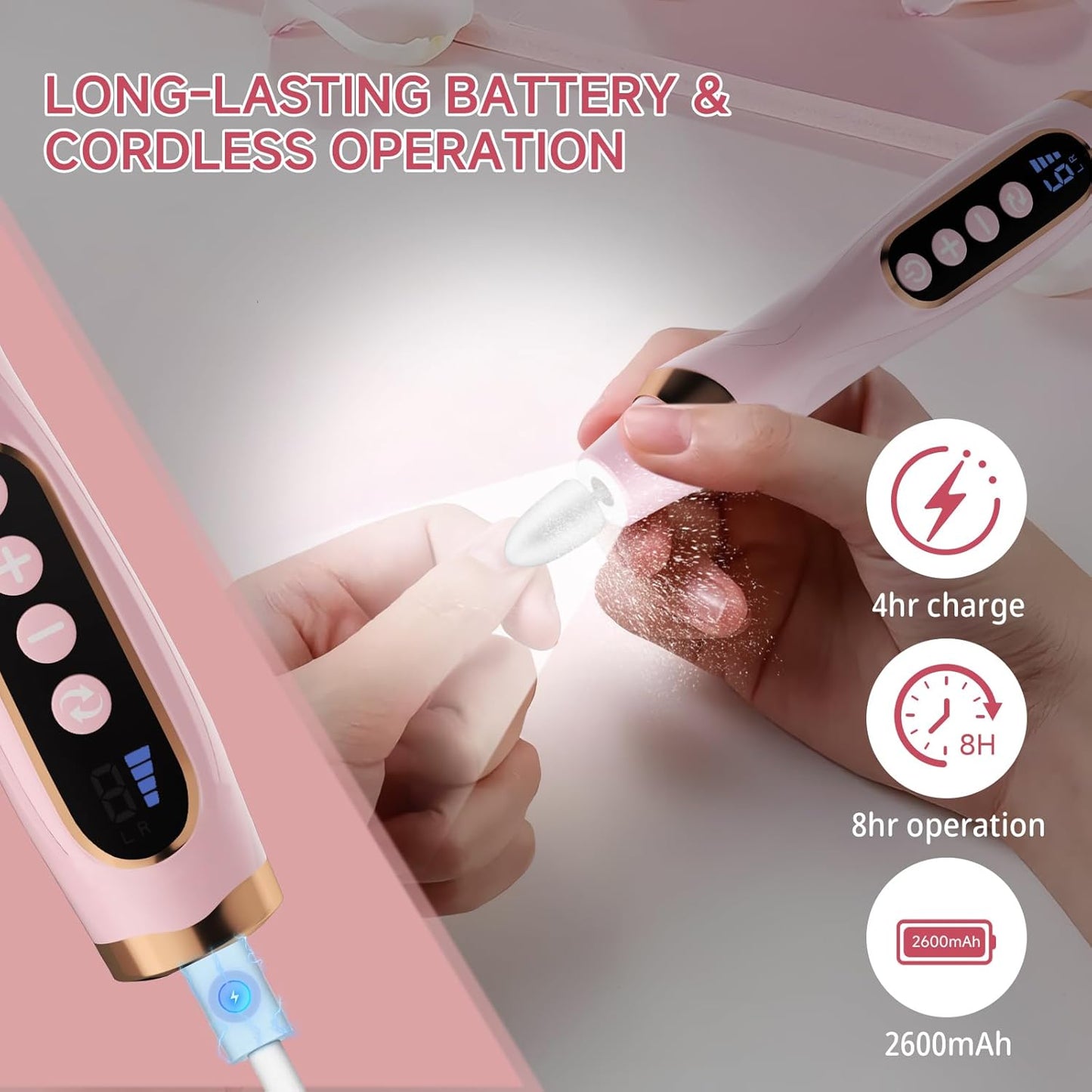 Professional Manicure Pedicure Kit, Electric Nail Drill with 360° LED Light & 6 Speeds, Nail File Pedicure Tools for feet, Toenail Grinder for Thick Nail Toenail Cuticle Women Baby Pets