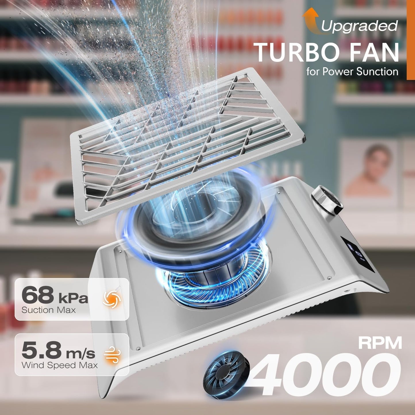 Professional Nail Dust Collector, 48W Rechargeable Nail Vacuum Dust Collector with Filter, Quiet Nail Dust Suction Machine Nail Tech Supplies for Manicure Pedicure Acrylic Nail Polishing