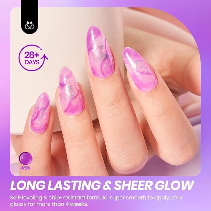 Beetles Purple Gel Nail Polish, 15ML Clear Purple Jelly Gel Polish Sheer Translucent Effect Neutral Nail Polish Soak Off UV Violet Night Dream Series French Nail Art Manicure Salon Gift for Women