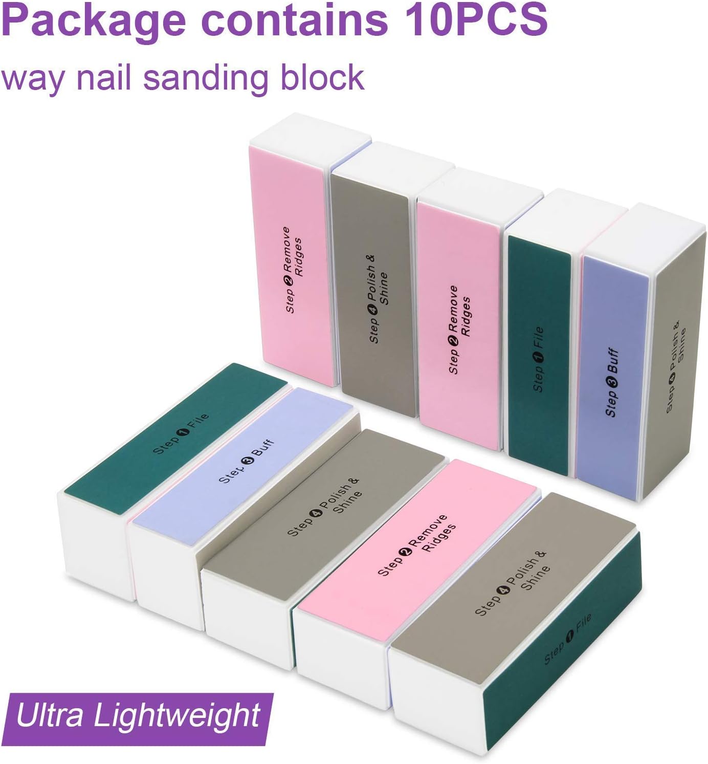10PCS Nail Buffer Block, AHIER 4 Way Colorful Buffing Block Shine Polisher Nail Buffing File Manicure File Sanding Files