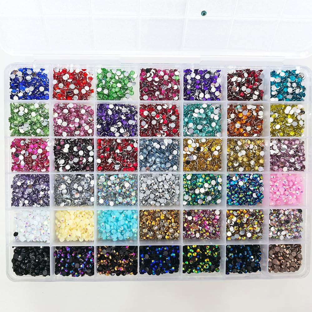 10000Pcs Nail Art Rhinestones, BetterJonny 42 Colors 4mm Round Nail Flatback Rainbow Gems Set AB Glitter Flat-Bottomed Rhinestone for Crafts Decoration and Jewelry Making