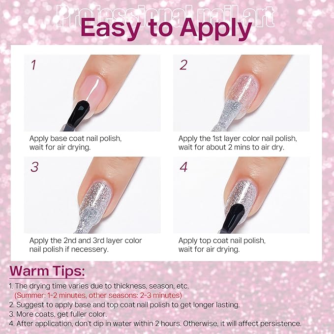 MIZHSE Quick Dry Glitter Rose Red Nail Polish, Shimmery Nail Polish Fast Drying, 15ml High Glossy Sparkly Shiny Nail Lacquer Nail Art Salon Manicure Home