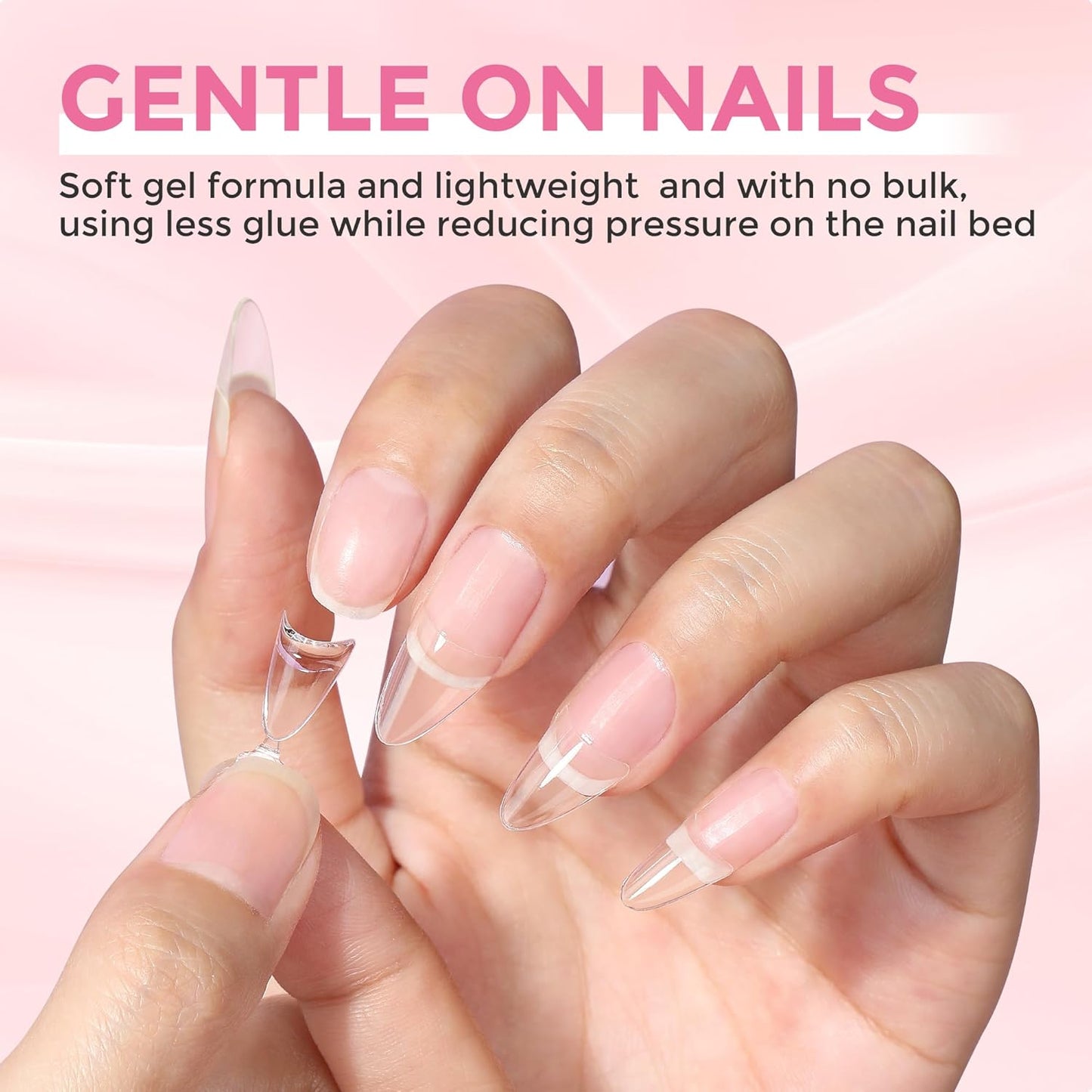 Almond Nail Tips, 504PCS Pre Etched Half Cover Fake Nails Tips, 12 Sizes Medium Almond Shape Clear Soft Natural Acrylic Press On Gel Nail Extensions DIY Salon