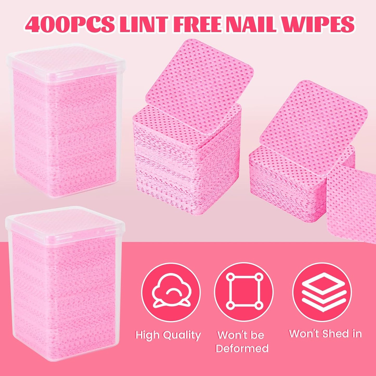 MAYEEN Lint Free Nail Wipes 400PCS Non-Woven Fabric Nail Polish Remover Wipes No Lint Nail Wipe for Gel Nails Eyelash Extensions Glue Cleaning Pad Nail Supplies