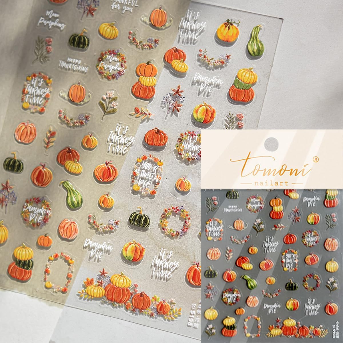 Fall Nail Art Stickers Decals Autumn Pumpkin Nail Decals 5D Embossed Self-Adhesive Pumpkin Flower Nails Design Stickers Thanksgiving Nails Decorations for Women DIY Manicure Art Supplies