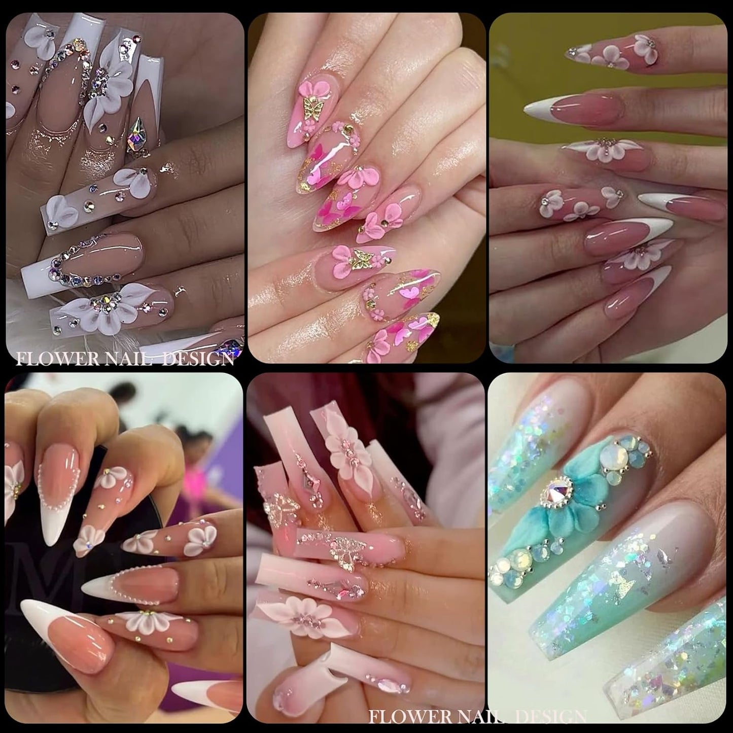 Acrylic Flowers for Nail Stickers - 12PCS 5D Embossed Petal Floral Nail Art Decals Aurora Shell Shinny Lily Hibiscus Sticker Tropical Summer Designs DIY Nail Art Supplies for Women Girls