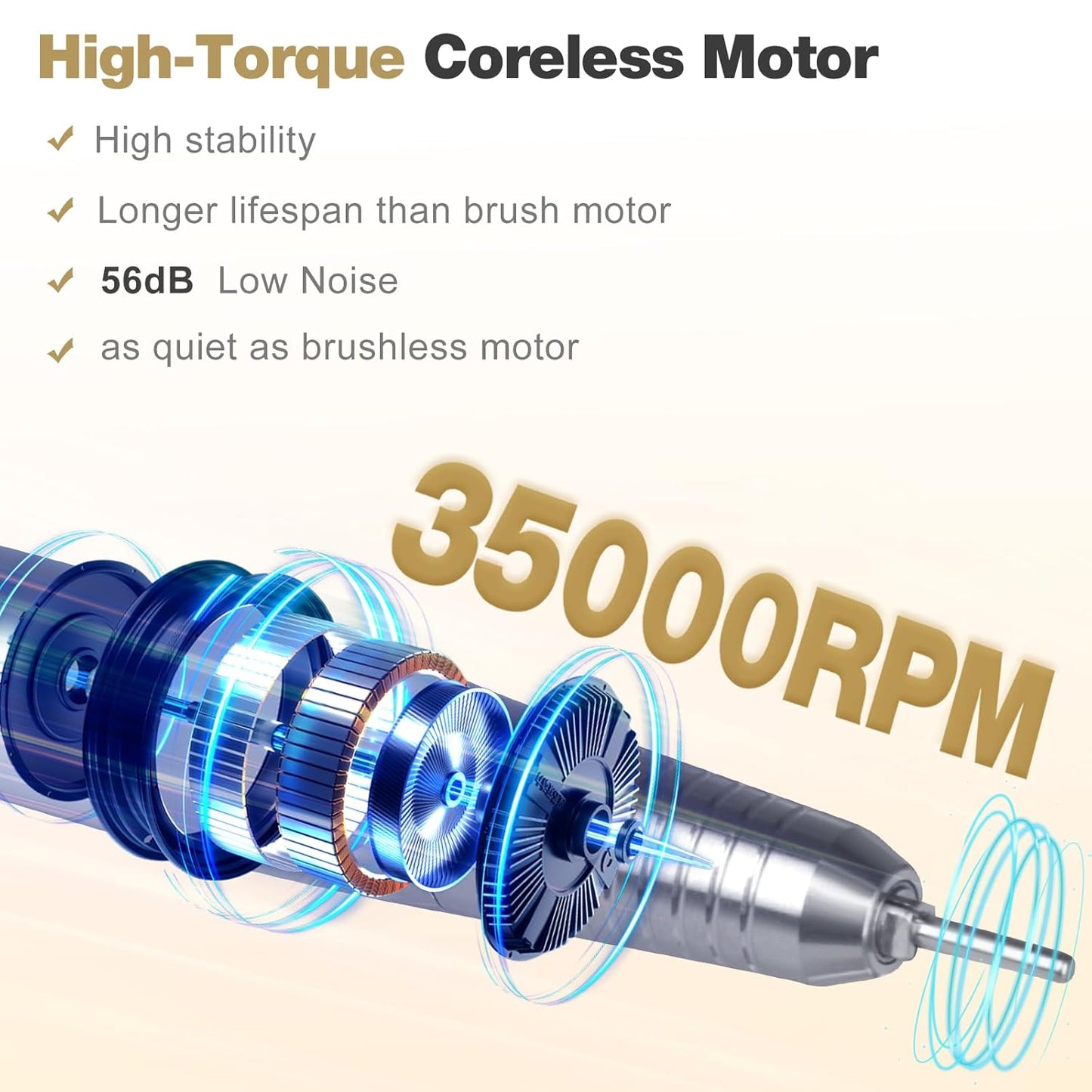 Professional Portable Nail Drill, 2-in-1 AZ GOGO 35000RPM Rechargeable Cordless Electric Nail Drills for Acrylic Gel Nails - 60W Coreless Motor Quieter, High Efficiency Pro E-File for Salon & Home
