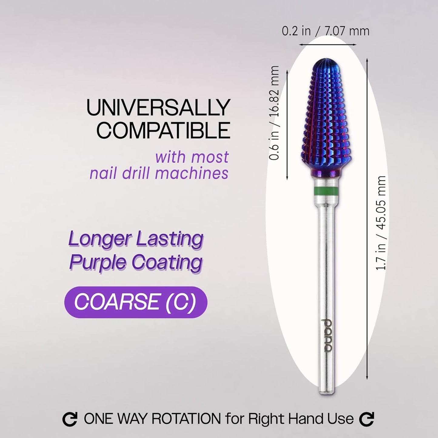 PANA 3/32" Purple Tornado Carbide Nail Drill Bit for Acrylics, Nail Extension, Gel Polish Removal Nail Salon Manicure Pedicure Electric File Tools (Coarse - C)