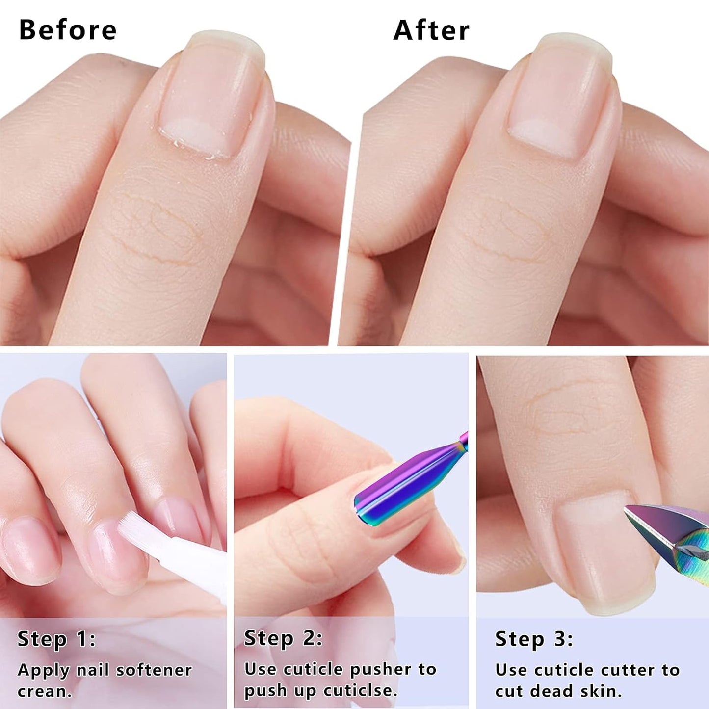 Cuticle Trimmer with Cuticle Pusher and Scissors, Cuticle Remover Professional Durable Pedicure Manicure Tools, Stainless Steel Cuticle Nipper Cutter Clipper for Fingernails and Toenails (Colored)