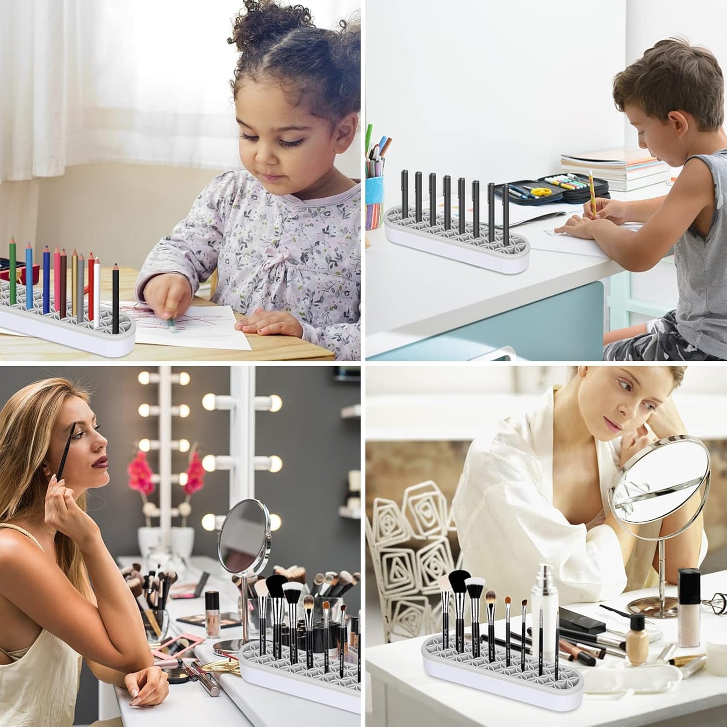 Unaone Silicone Makeup Brush Holder, Multipurpose Beauty Tool Organizer Make up Brush Storage Stand for Painting Pen Brushes Nail Clippers Drill Pens Ruler Sewing Craft Tools (Grey)