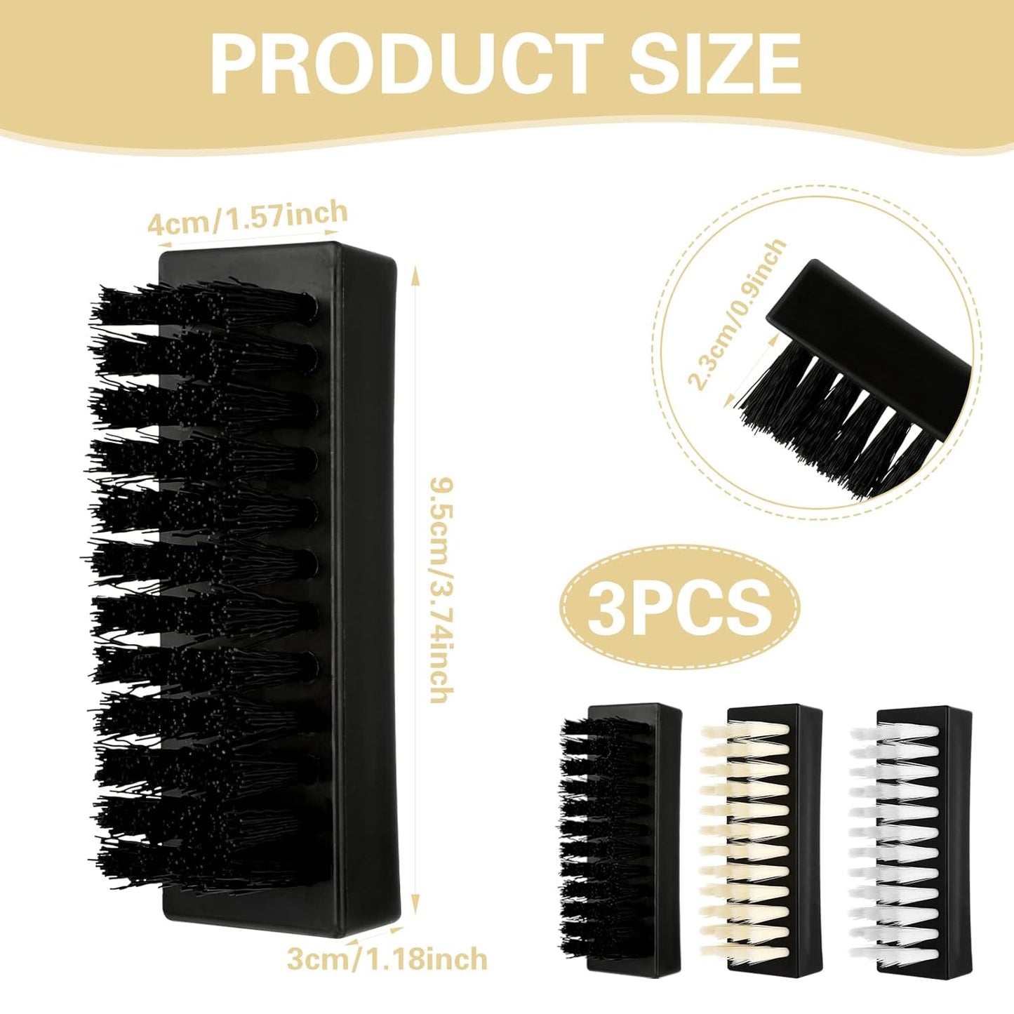 Hand Nail Brush for Cleaning Fingernails, Durable Nylon Firm Stiff Scrub Bristles Nail Scrubber Brushes for Men Mechanics Gardeners Scrubbing under Fingers Foot Toes(3 Pack, Black+Yellow+White)