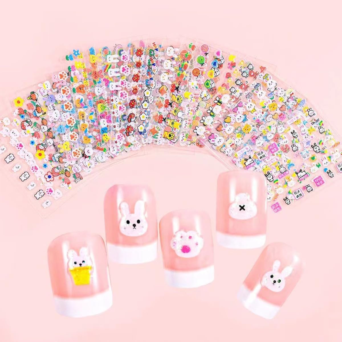 30 Sheets Cute Bunny Nail Art Stickers Set Easter Nail Sticker 3D Cats Paw Design Stickers Self-Adhesive Cartoon Nail Supplies Rabbit Cherry Cat Claw Nail Decorations for Women Girl