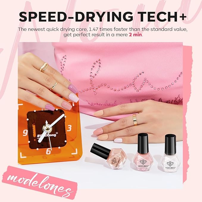 modelones Nail Polish Set 6 Colors Neutral Nude Pink Mini Skin Tones Collection Quick Dry Neutral Glitter Finger Nail Polish Home DIY Manicure Valentine's Gift for Women Girl