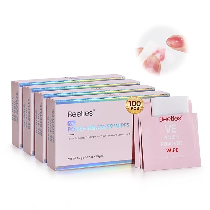 Beetles Nail Polish Remover Pads - 100 Count Nail Wipes 2-in-1 Prep & Lacquer Remover Nail Scrubbers Travel-Friendly Fingernail Polish Remover with vitamin E
