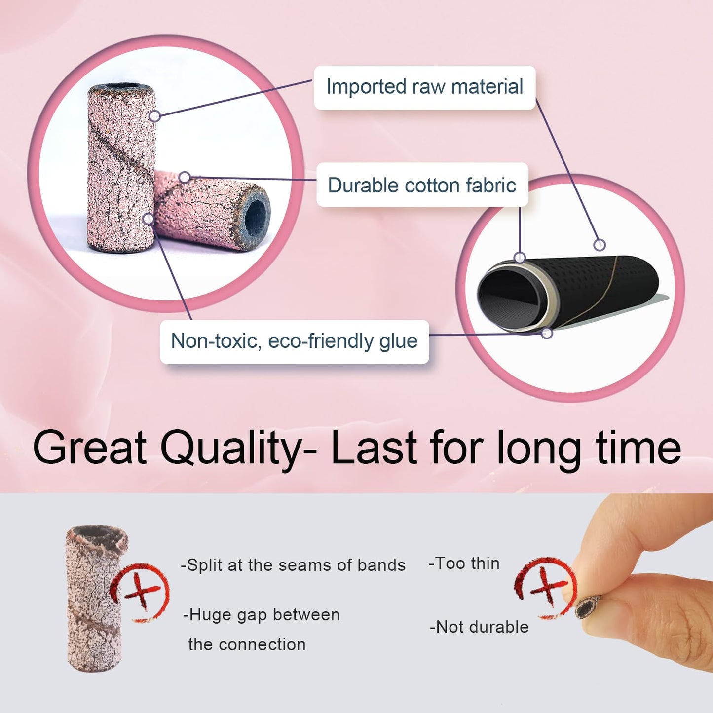 Small Sanding Bands Nail Drill Bits, Corfulra 240 Extreme Fine Grit Nail File Sanding Bands for Nail Drill with 3.1mm Mandrel Bit, 100Pcs Mini Sanding Bands for Natural Nails, Cuticles, Pink