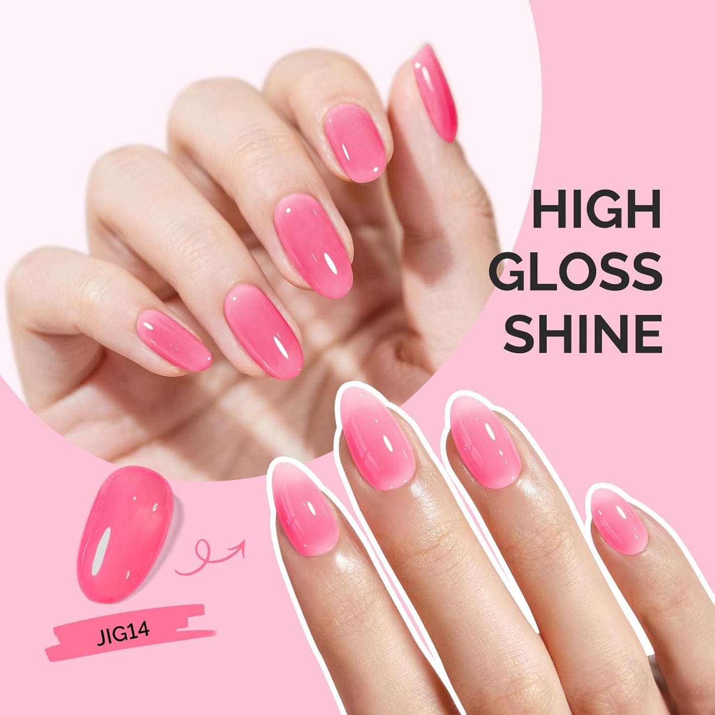MelodySusie Pink Gel Nail Polish, 0.5Fl.oz Jeweliver Jelly Gel Polish Neon Pink Jelly Rose Nails Sheer Soak Off UV LED Light Cure Gift for Women Girls Nail Art Manicure JIG14