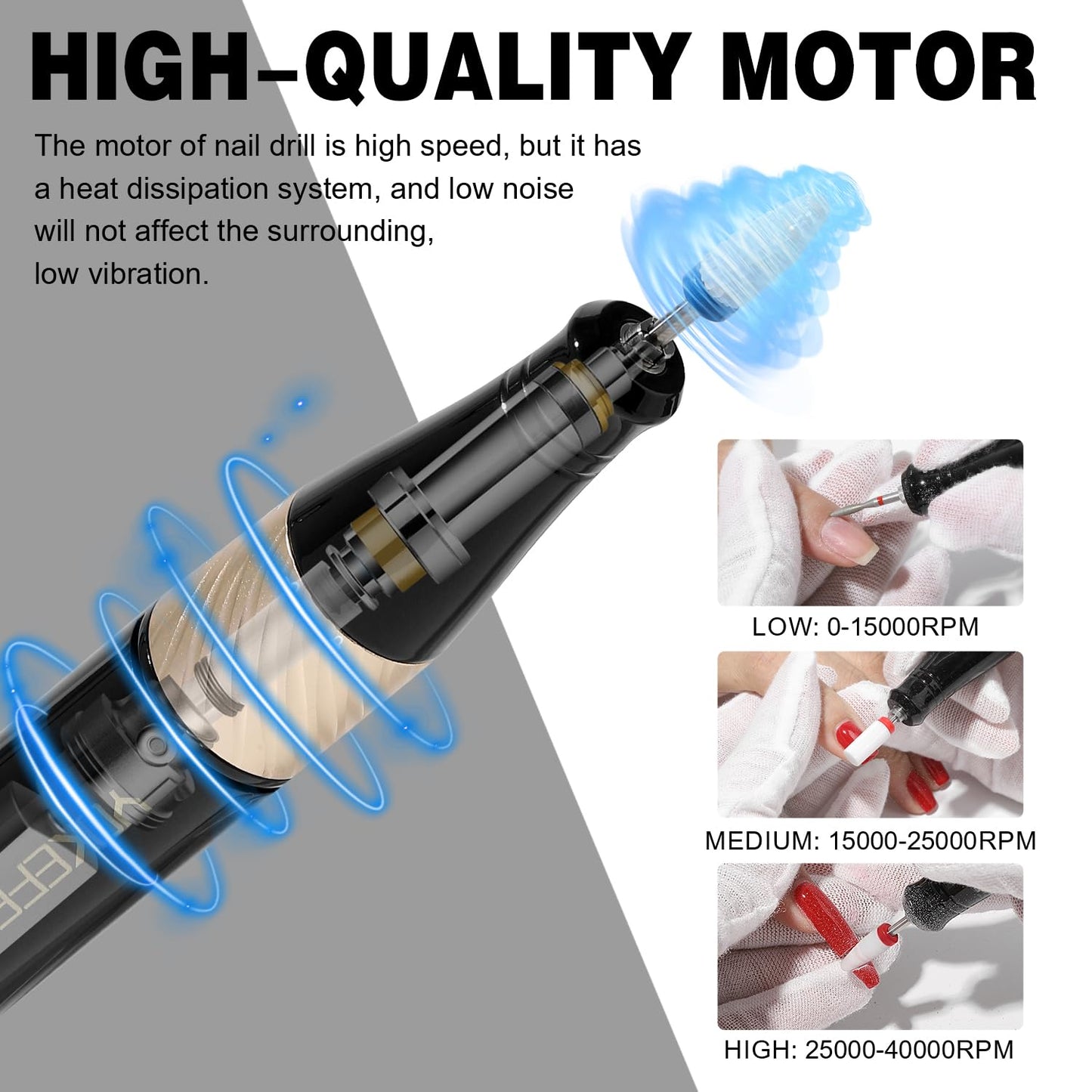 YOKE FELLOW Electric Nail File - Nail Drill Machine for Acrylic Nail Kit with Nail Dust Brush for Dip Powder Manicure Pedicure 40000RPM Rechargeable Nail Drill Gift Set for Women