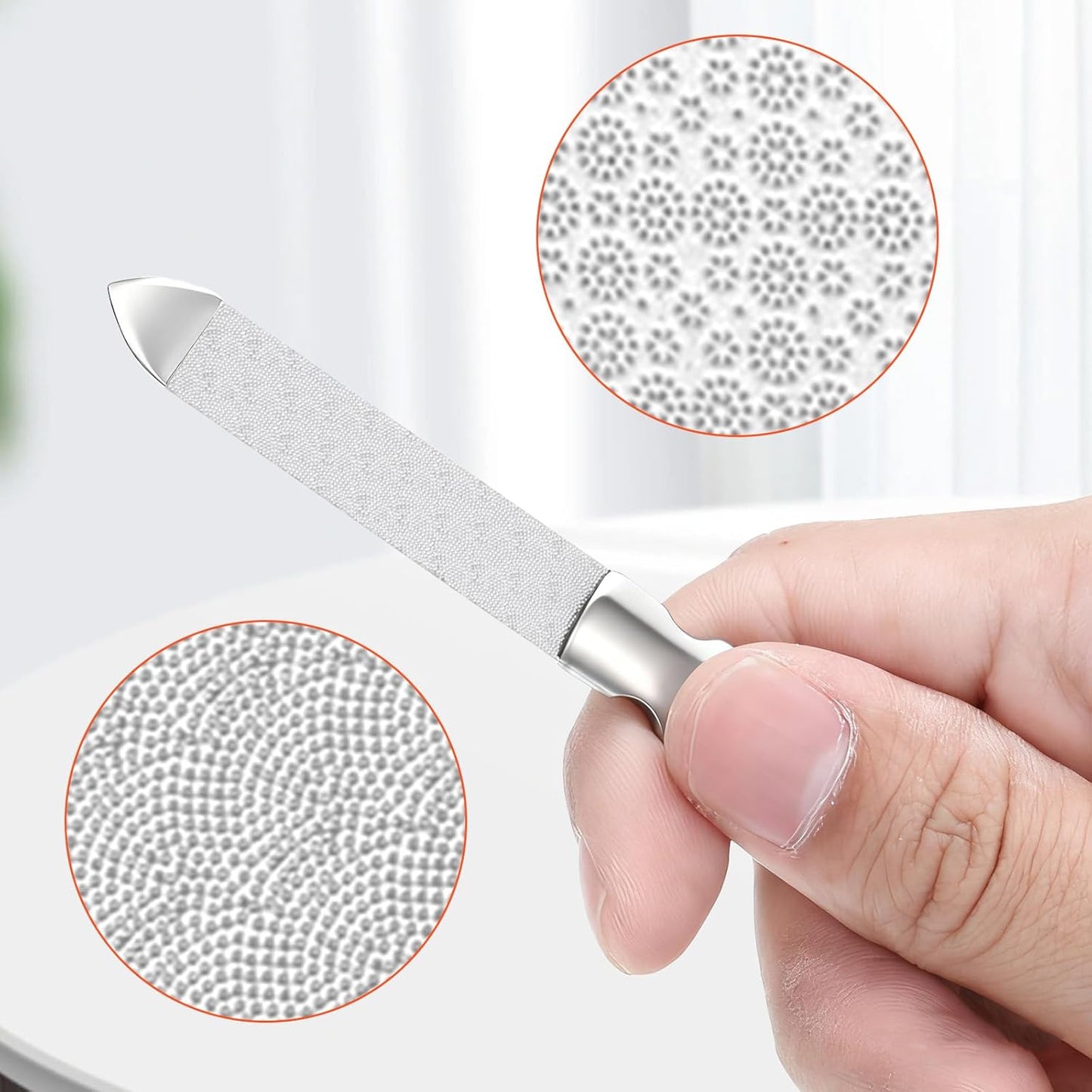 Professional Fingernail Files, 2 PCS Metal Nail Files for Women Double Sided Stainless Steel Nail File Non-Slip Fingernail File with PU Leather Case for Women Men Natural Nails Manicure Pedicure Tool