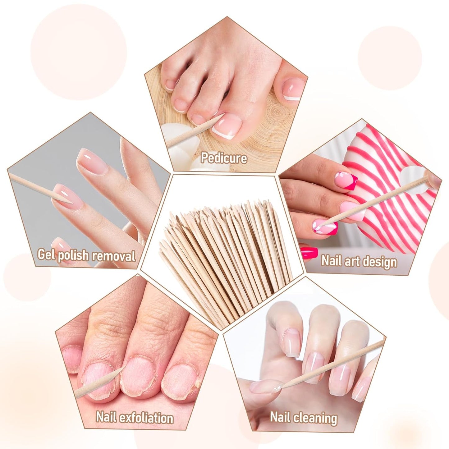 100 PCS 7 Inches Wood Double Heads Cuticle Pusher Stick, Extra Long Orange Wood Sticks for Nails Stick Manicure Pedicure Tool Nail Cuticle Remover and Cleaning Tool Set for Home and Salon