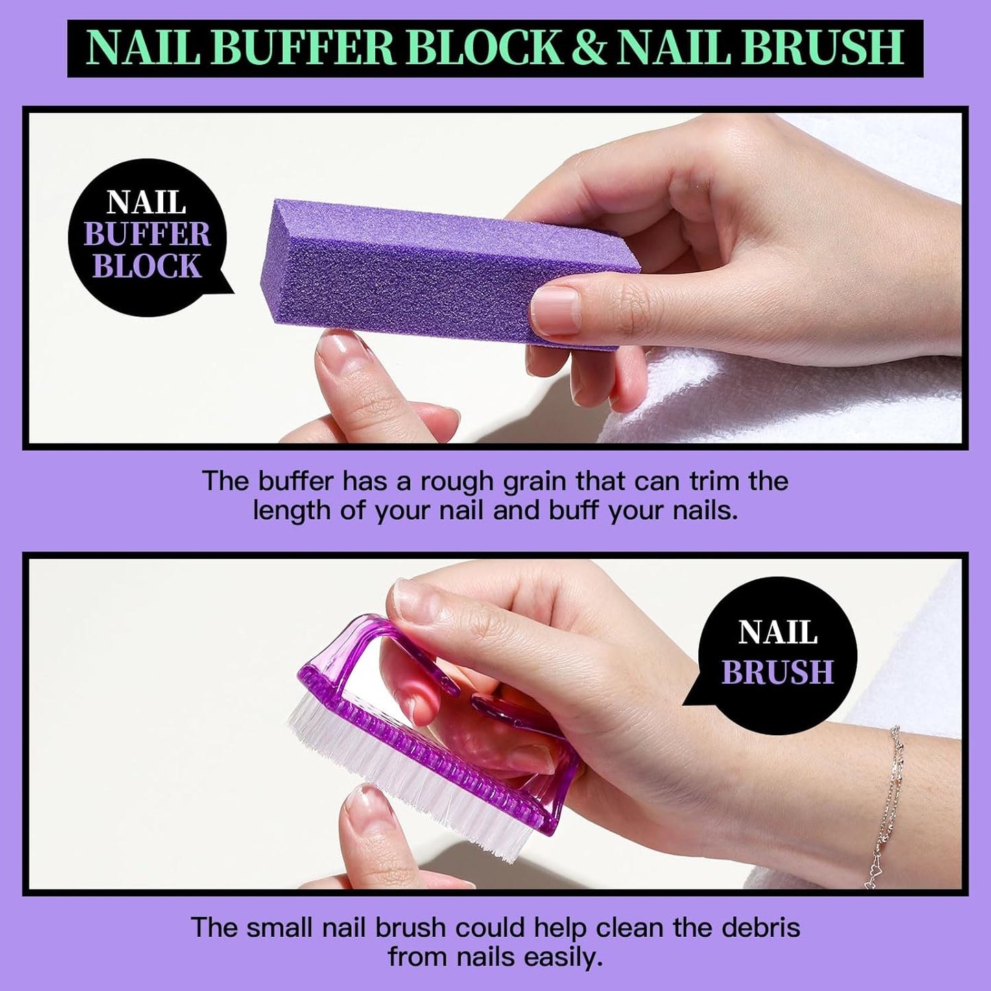 FANDAMEI Manicure and Pedicure Tools Kit, Manicure Kit, Nail Files 100/180, Nail Buffer Block, Nail Cuticle Nippers, Cuticle Pusher, Cuticle Peeler, Ingrown Toenail Tool, Toenail File, Purple