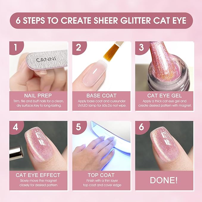 CANNI 8 Pcs 9 ML Cat Eye Gel Nail Polish Set, Pink Green Purple Silver Glitter Rainbow Holographic Cat Eye Gel Polish Kit with Magnet Shimmer Colors Nail Art Manicure Salon DIY Gifts