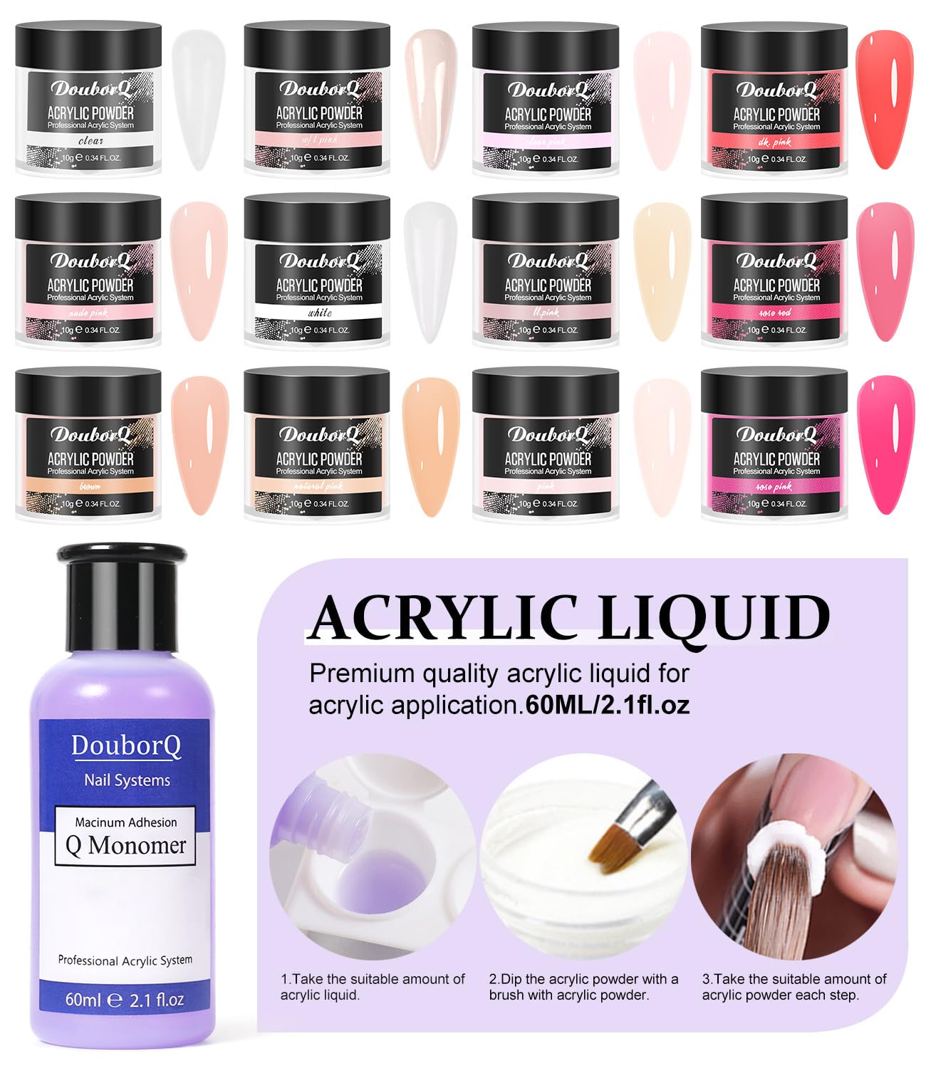 Acrylic Nail Art Kit-Nail Art Manicure Set Acrylic Powder Brush Glitter File French Tips U V Lamp Nail Art Decoration Tools Nail Drill kit for beginners with everything at home (White)