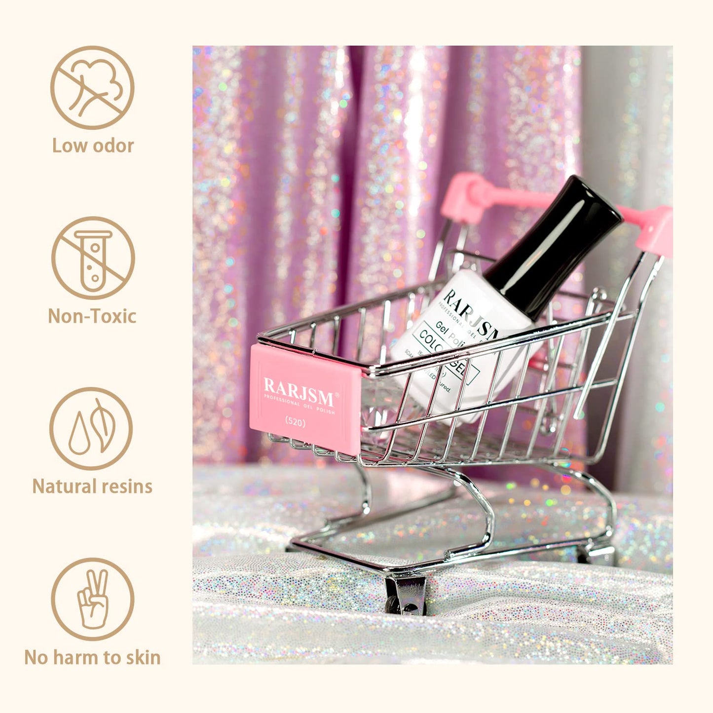 RARJSM Champagne Gold Glitter Gel Nail Polish Sparkly Iridescent Rainbow Shimmer Holographic Gelpolish Soak off L e d U V Curing Required High Pigments Gel for Home Salon Manicure Nail Art 15ml