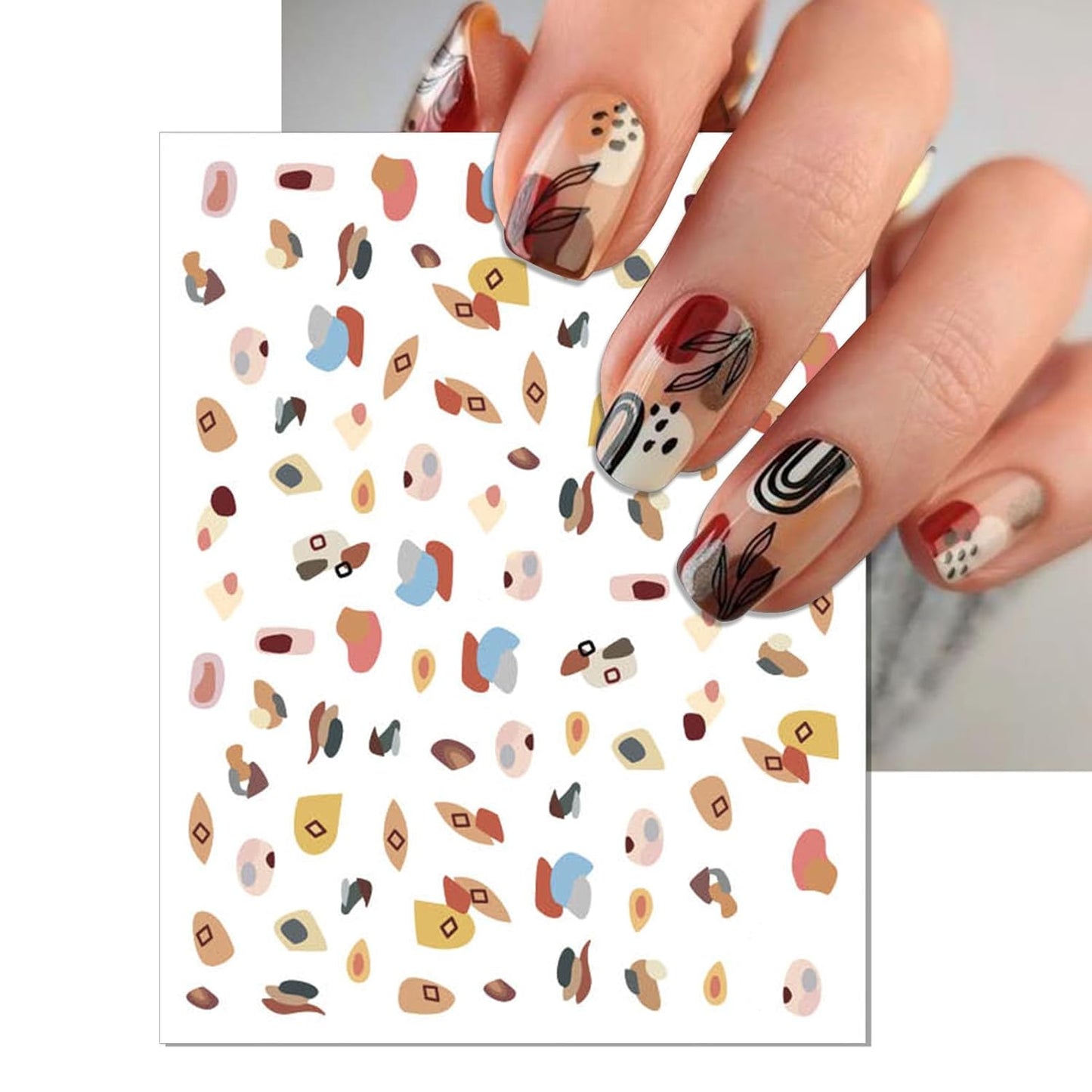 Graffiti Fun Nail Art Stickers, 3D Abstract Nail Decals, Self-Adhesive Minimalist Design Nail Decorations (9 Sheets)