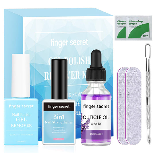 Gel Nail Polish Remover Kit: Nail Care with Nail Polish Remover, Cuticle Oil, 3-In-1 Nail Strengthener and Professional Tools Kit for Nail Growth and Nail Health,Enhance Nail Care