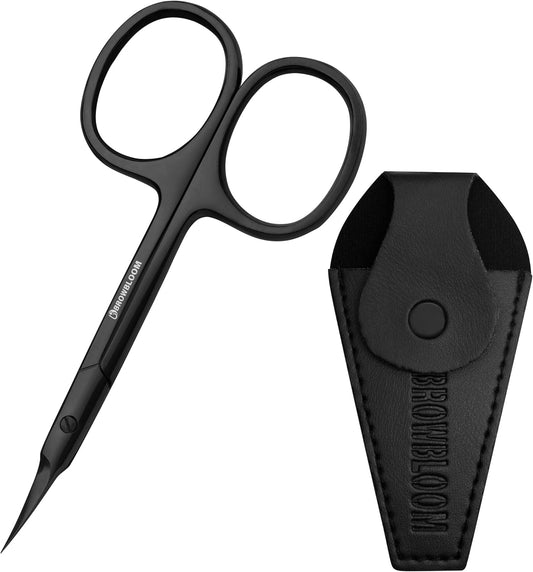 Precision Cuticle Scissors for Manicure, Pedicure, Eyebrow, and Eyelash Grooming - Extra Sharp Multi-Color Curved Cuticle Scissors with Black Storage Case for Men and Women (Black)