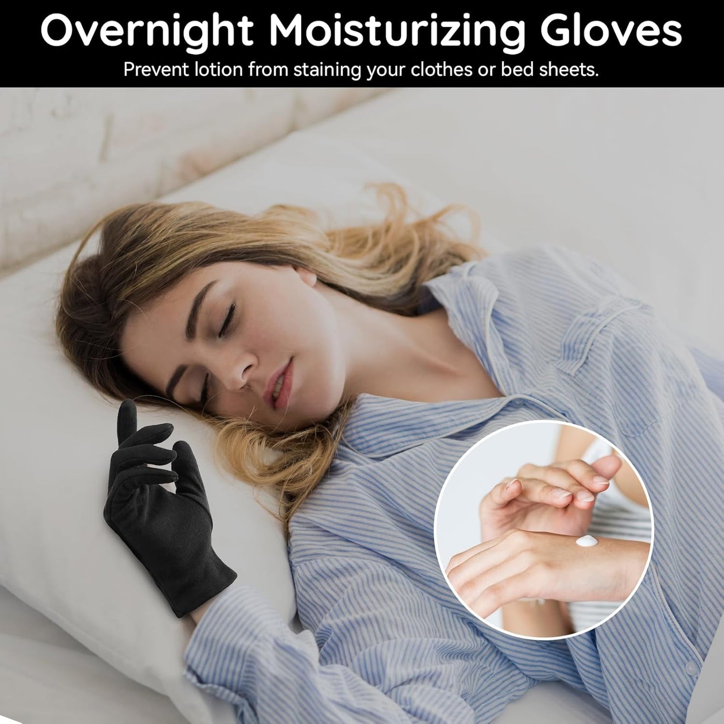 Segbeauty 24 Counts Black Cotton Gloves for Women, 12 Pairs Moisturizing Gloves for Sleeping, Work Cotton Glove for Dry Hands Overnight, Sleep Spa Reusable Lotion Glove Liners for Arts Driving Medium