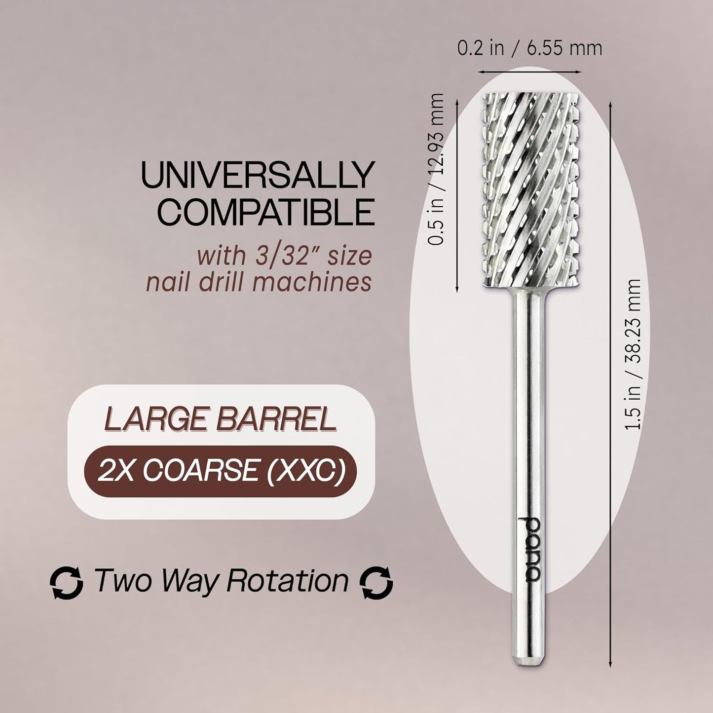 PANA 3/32" Large Barrel Flat Top Silver Carbide Nail Drill Bit for Manicure, Pedicure and Acrylics (Grit: 2X Extra Coarse - 2XC, 1pc)
