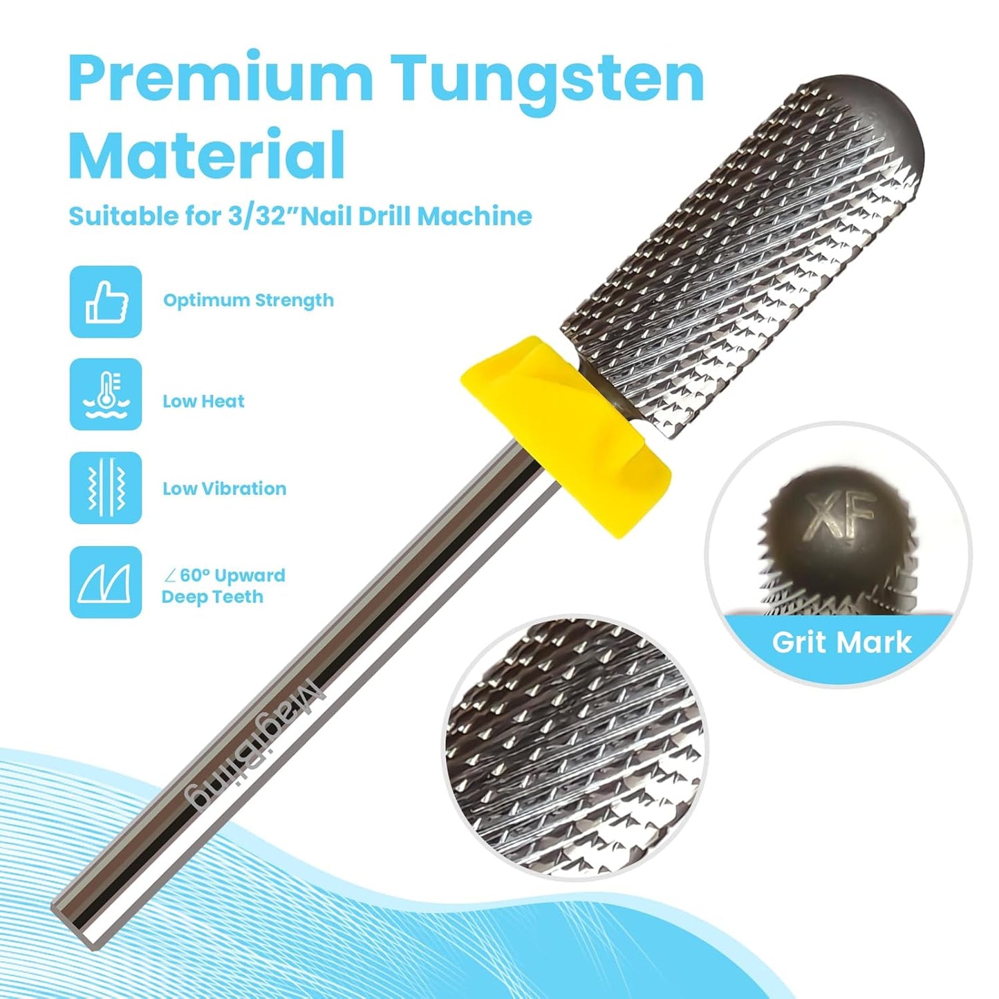 Super Cut Small Barrel 3/32'' Safety Tungsten Nail Drill Bits, Remove Gel Fast, Right handed, Suitable for Manicure Pedicure Cuticle Gel Polishing, Classic Round Top Bits, Grit: Extra Fine.