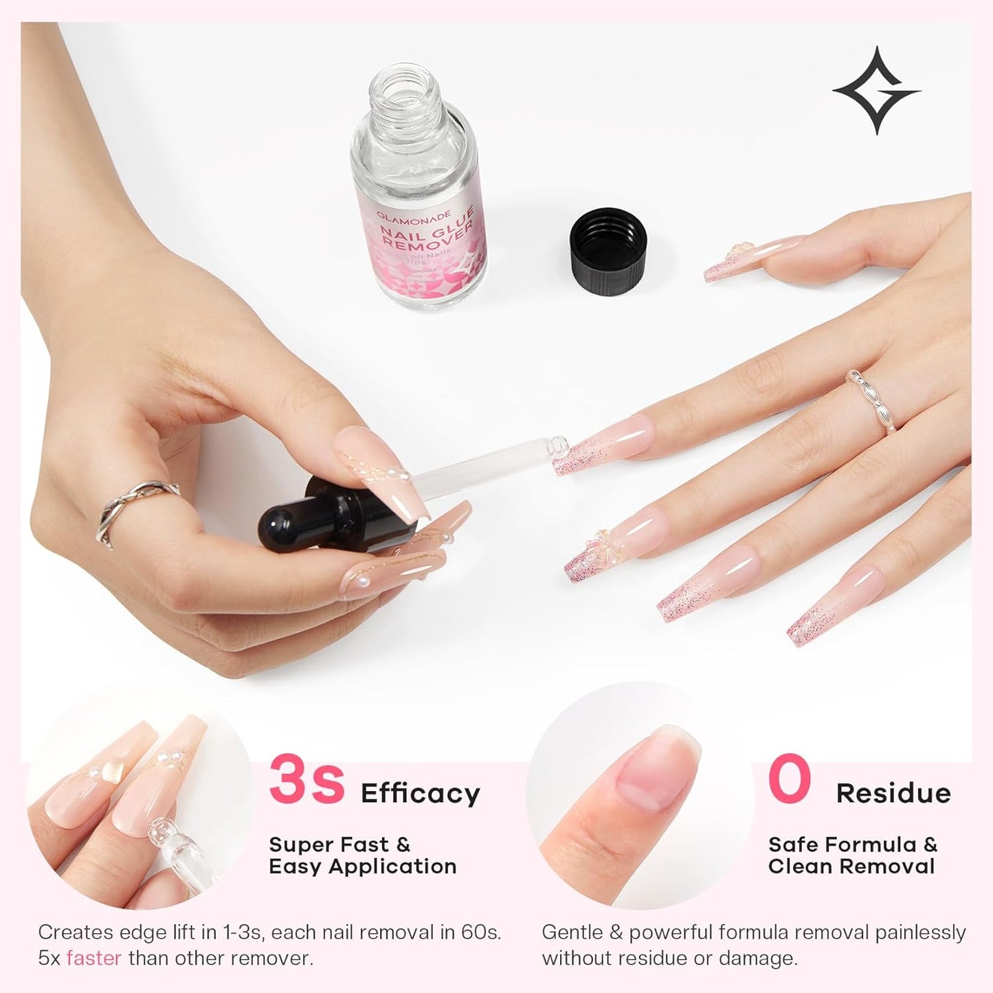 Press on Nail Glue Remover: False Nail Tips & Fake Nails Quick Easy Removal Adhesive Debonder Beginner Friendly - 30ml Non-Acetone Dissolver