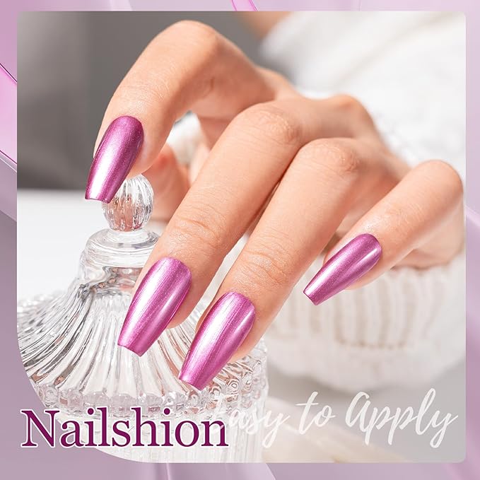 Metallic Purple Rose Nail Polish with Base Top Coat 3-in-1 Clear Fast Air Dry Fingernail Polish Duo, Non-Gel, Nail Strengthener Polishes, Opaque, Glossy Luxury Nail Art Gift for Women Girls