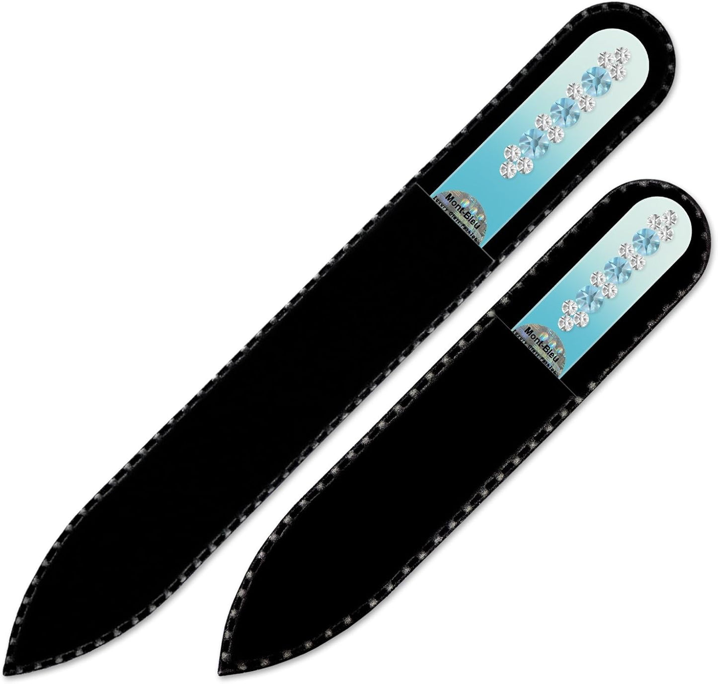 Double Sided Fingernail File for a Smooth Finish - Mont Bleu Set of 2 Glass Nail Files Hand Decorated with Crystals - Handmade Gifts - Your Nail Health in Your Hands - Czech Glass File
