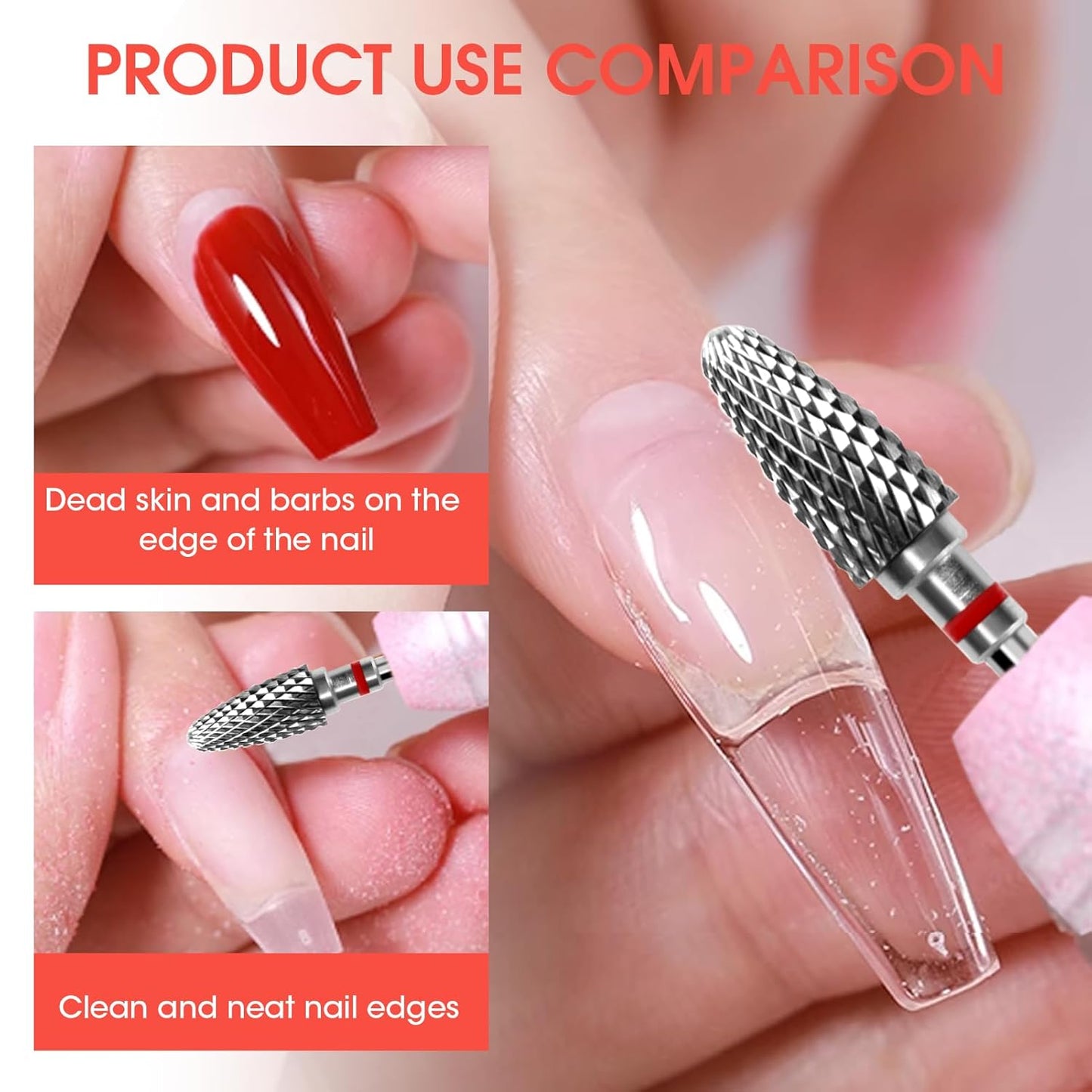 3 Pack Professional Carbide Nail Drill Bits Set with Cleaning Brush, 3/32" 5 in 1 Tungsten Safety Cuticle Bits for Manicure Pedicure Gel Polish Removal (Fine Teeth, Round & Pointed Head)
