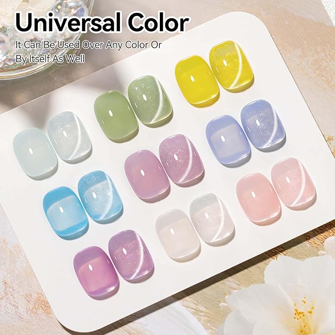 Cat Eye Gel Nail Polish, Magentic Nail Polish With Magnet Silver Translucent Glitter Clear Shimmer UV Gel Holographic For Salon DIY At Home