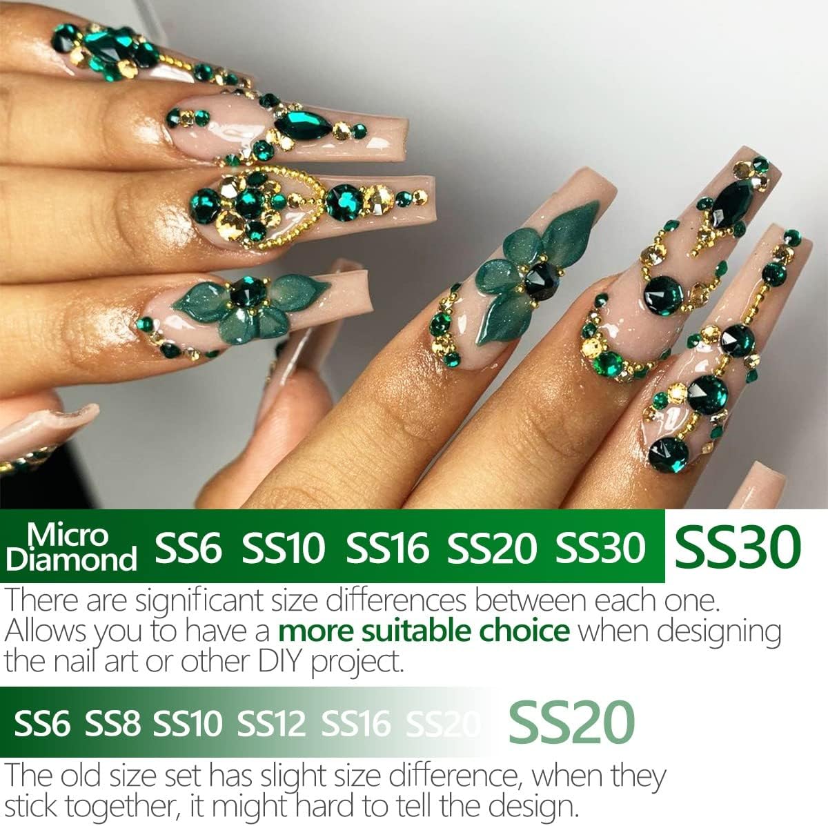 4010pcs Green Nail Art Rhinestones Kit, qiipii Round Glass Emerald Flatback Crystal Stones Nail Charms 6 Sizes (1.6-6.1 mm) Up to SS30 Nail Gems w Pick up Tweezer Pen for Nail Crafts Face Eyes Makeup
