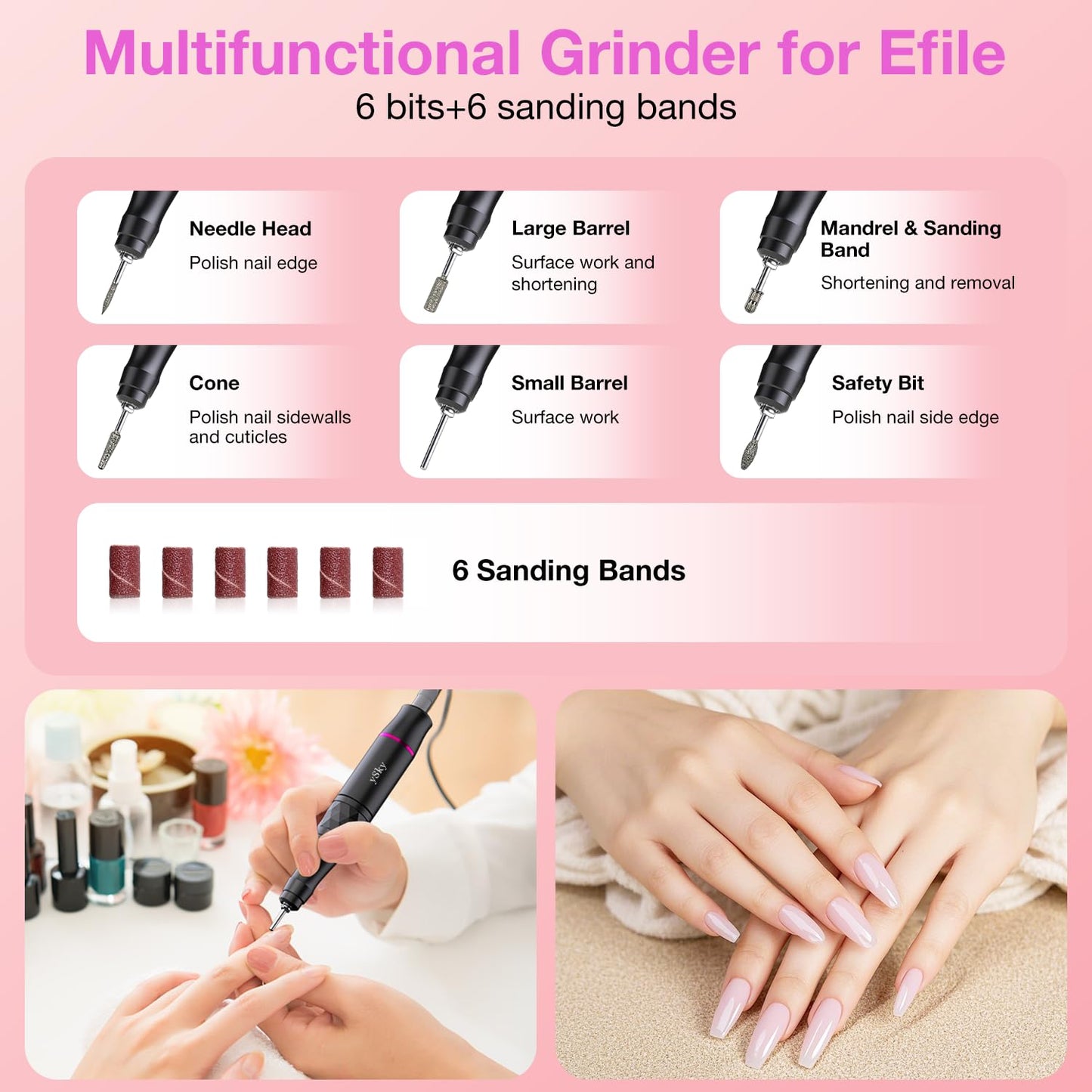 Electric Nail Files, 45000 RPM Professional Nail Drill for Acrylic Nails Gel, Adjustable Speed E File for Nails, Cordless Rechargeable Nail Drill Kit for Manicure Salon Home
