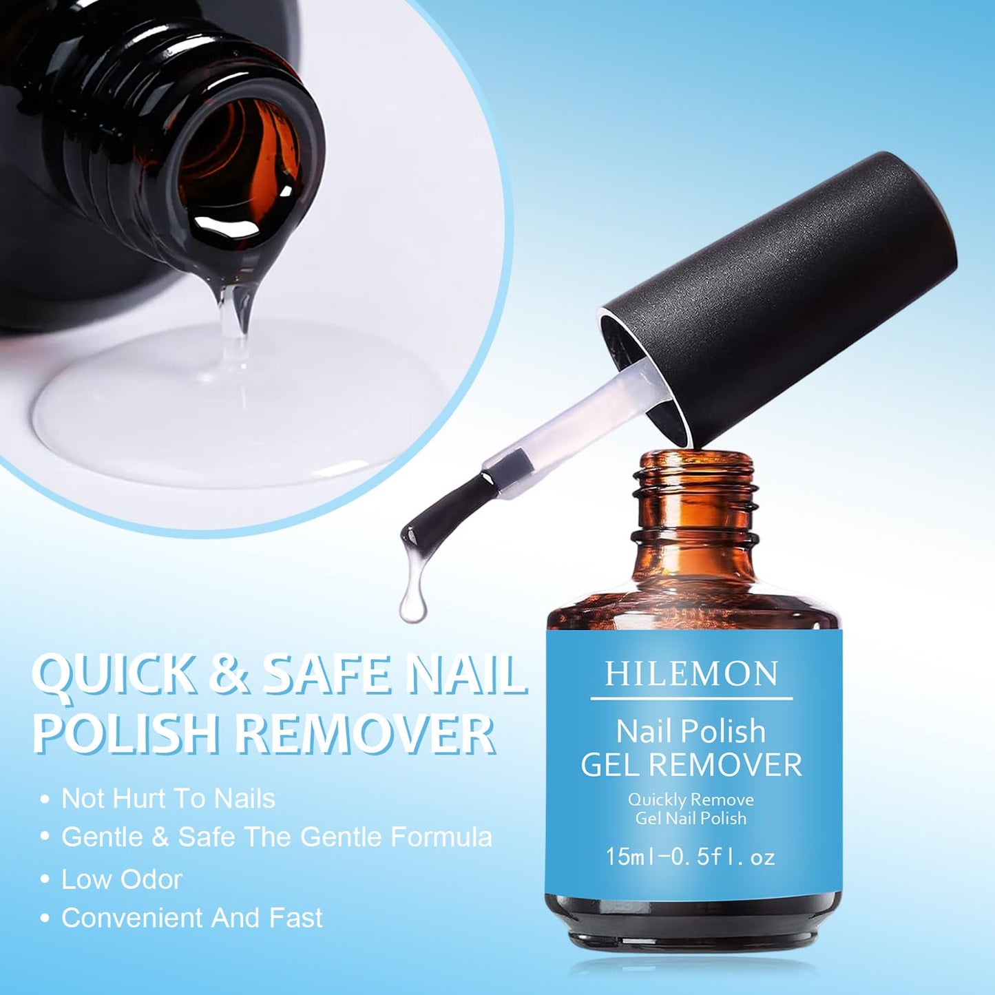 Quick Gel Nail Polish Remover Kit, Magickly Remove Polish in 3-5 Mins for Nail Gel, with a 15ml Gel Remover, Cuticle Oil & Nail Tools, No Need to Soak or Wrap (Remover&Oil)