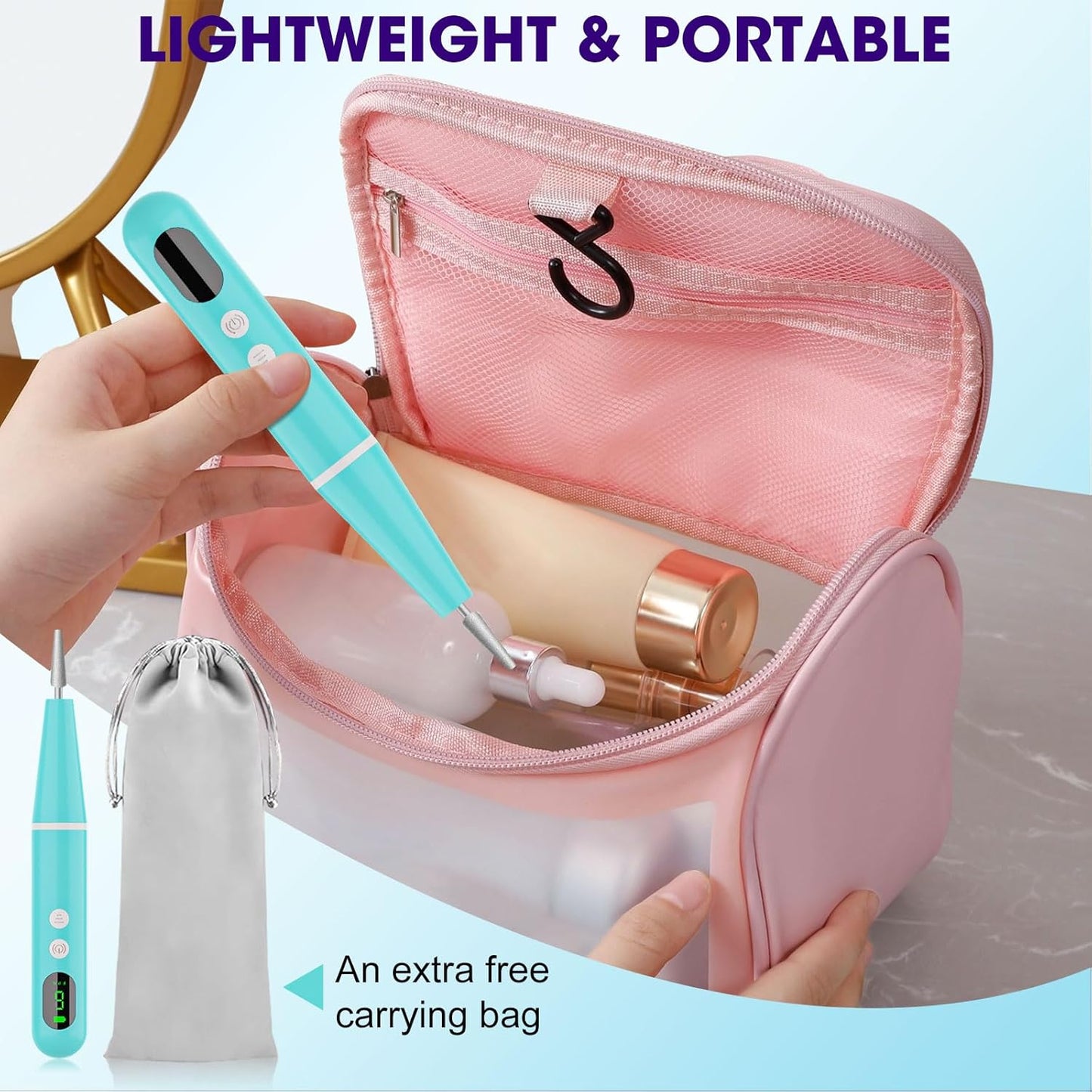 Electric Cordless Nail Drill, Super Lightweight Electric Nail File, Professional Manicure Pedicure Kit with 9 Speed & LCD Display, Nail Grinder for Thick Toenail Cuticle Women Men Baby Pets