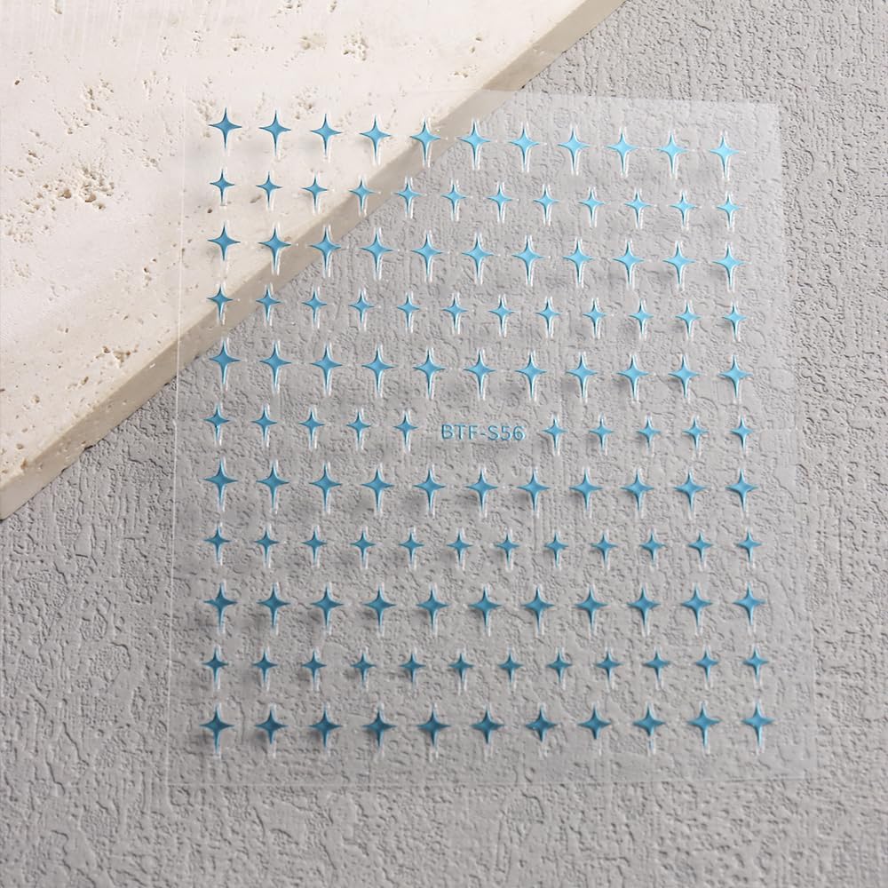 Nail Stickers - Blue Green Star Rhinestone, Minimalist Design, Self-Adhesive for Nail Art A Set of 2 Sheets